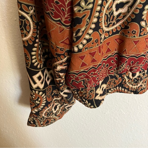 Vintage August Silk Brown Mixed Pattern Bomber Look Jacket - Picture 2 of 7